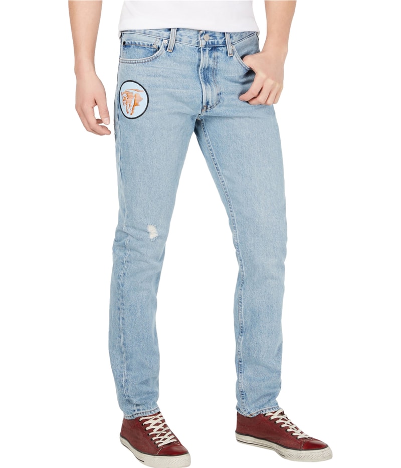 Calvin Klein Mens Patch Destroyed Tapered Slim Jeans