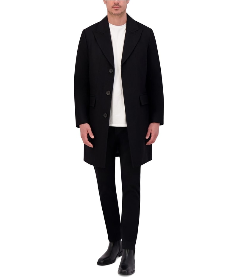 Kenneth Cole Mens Wool-Blend Melton Overcoat Dress