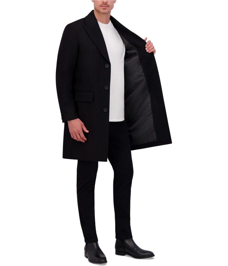 Kenneth Cole Mens Wool-Blend Melton Overcoat Dress
