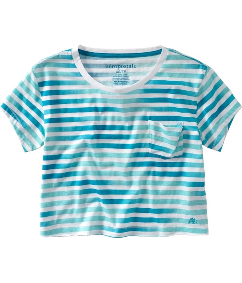 Aeropostale Womens Stripe Cropped Pocket Graphic T-Shirt