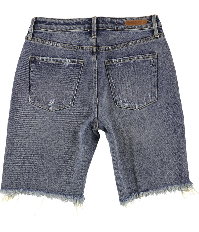 Articles of Society Womens Raw Hem Biker Casual Denim Shorts, view 2