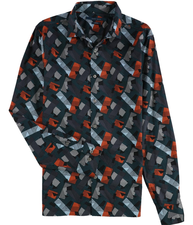 Perry Ellis Mens Stretch Roadmap Print Button Up Shirt