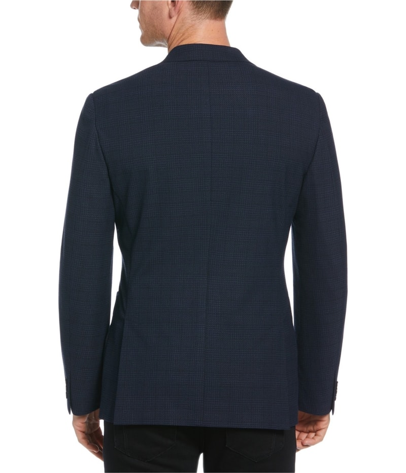 Perry Ellis Mens Slim Fit Textured Plaid Two Button Blazer Jacket