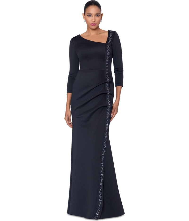 XSCAPE Womens Ruched Off Shoulder Gown Dress