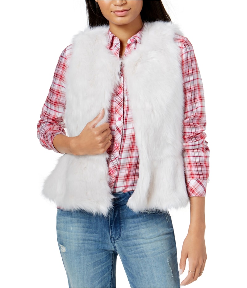 maison Jules Womens Peplum Faux Fur Vest