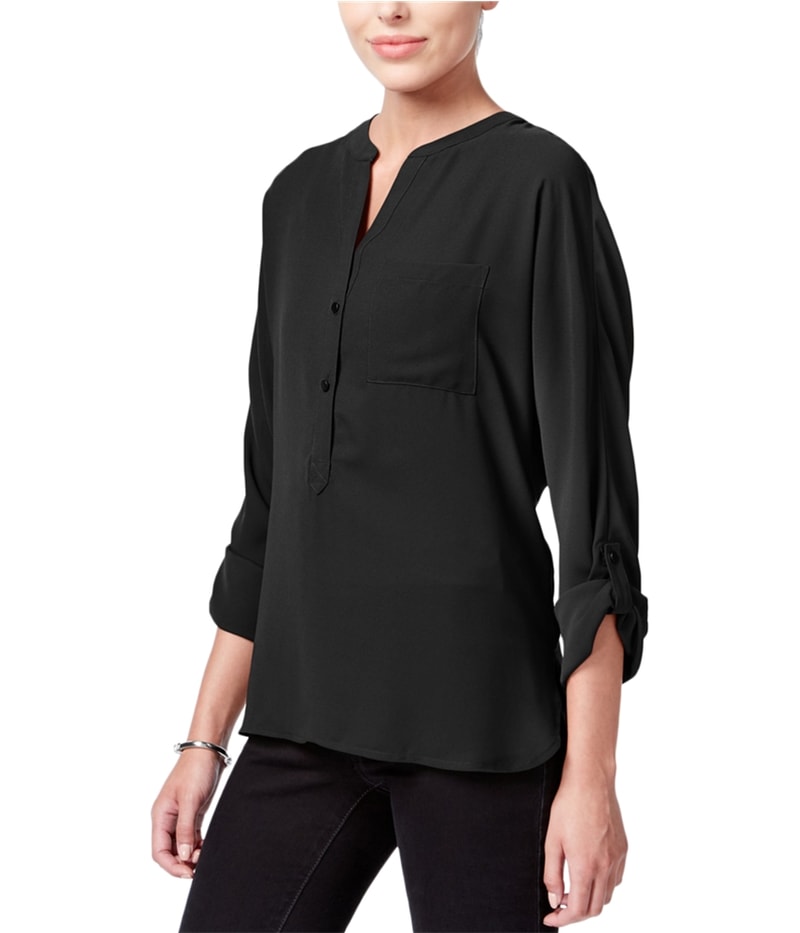 bar III Womens V-Neck Henley Blouse