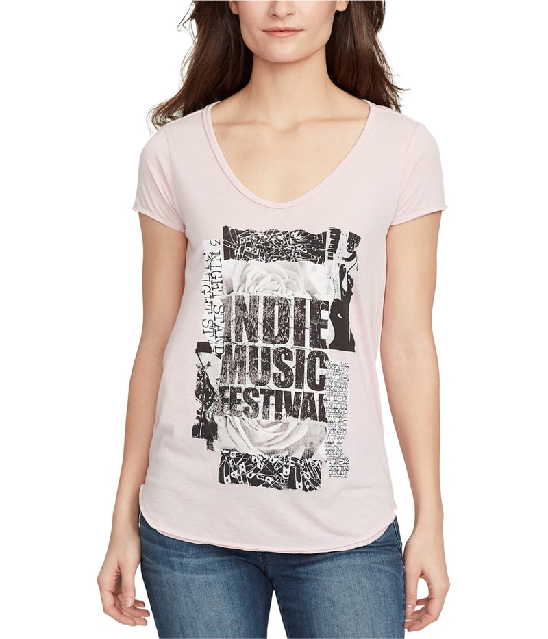 William Rast Womens Indie Collage Open Back Graphic T-Shirt