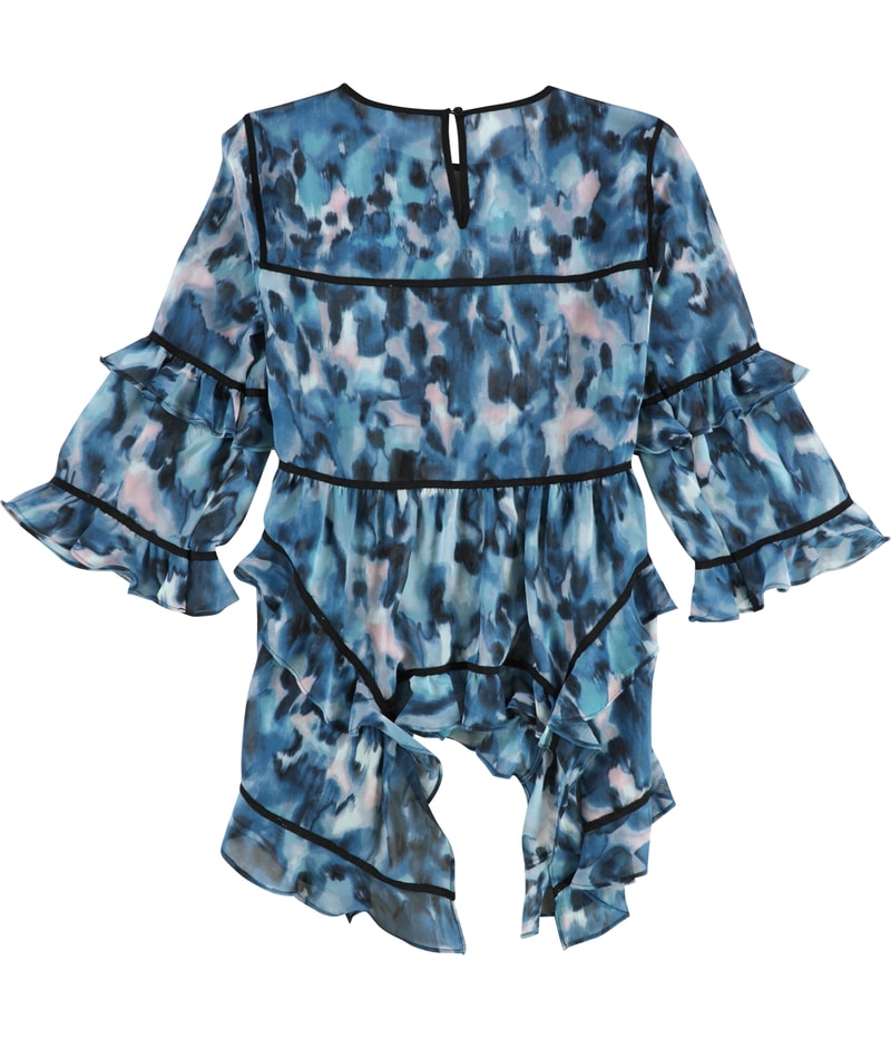 bar III Womens Ruffled Printed Knit Blouse