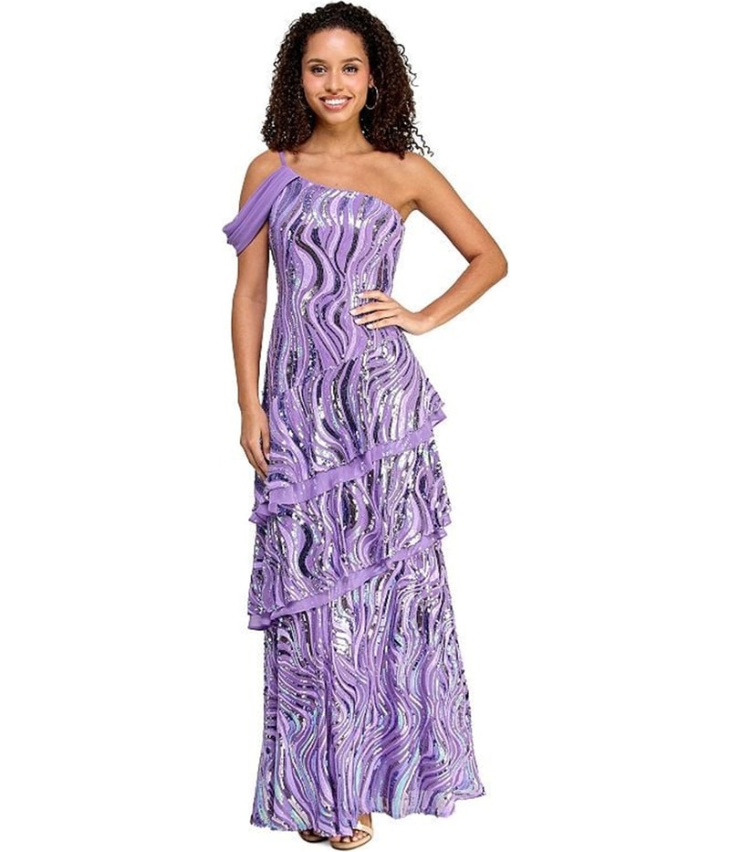 Morgan & Co Womens Sequined Tiered Dress