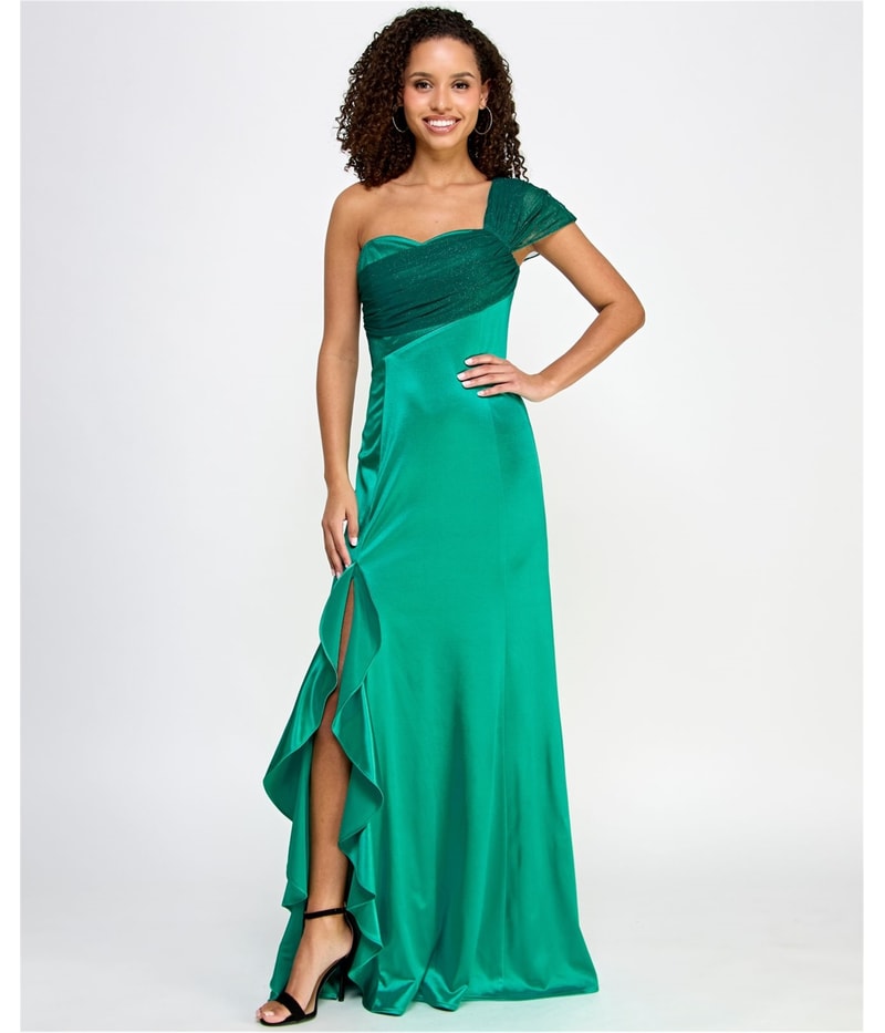 VIOLET WEEKEND Womens Ruffled One Shoulder Gown Dress