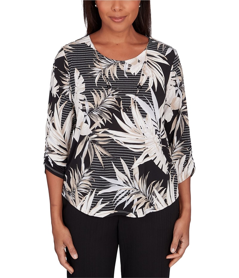 Alfred Dunner Womens Ruched sleeve, Necklace Knit Blouse
