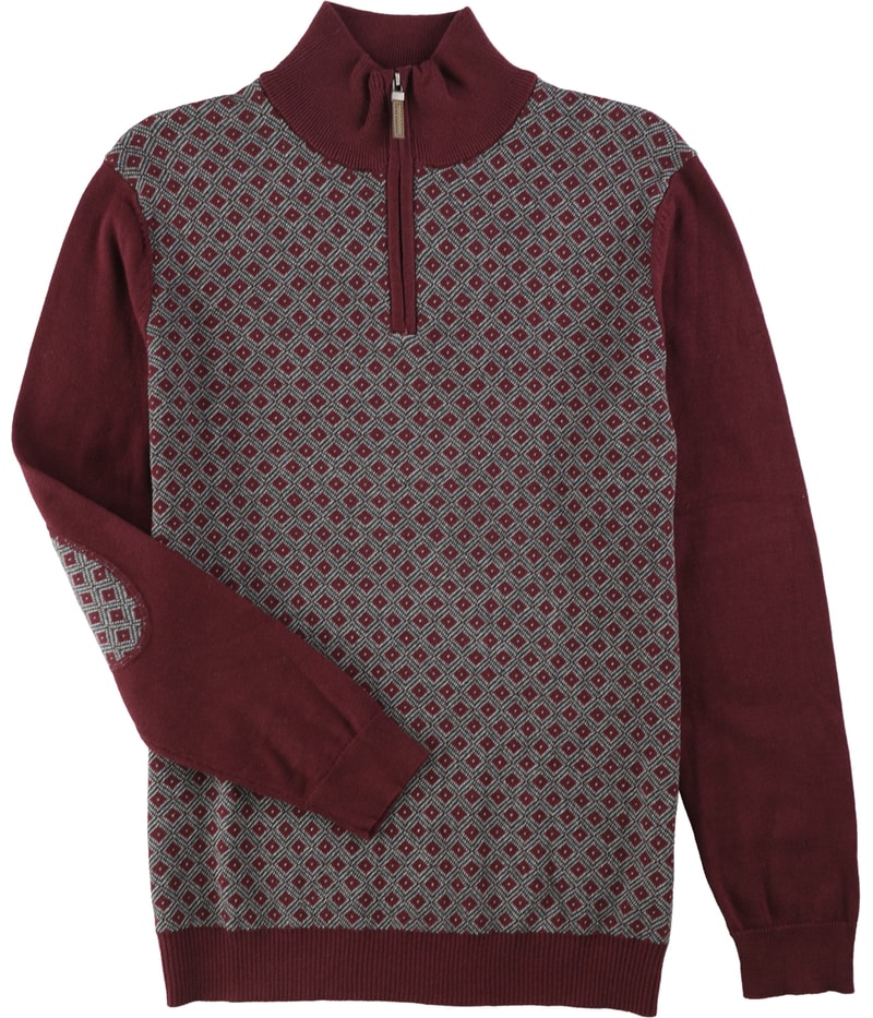 Tasso Elba Mens Patterned Quarter Zip Knit Sweater