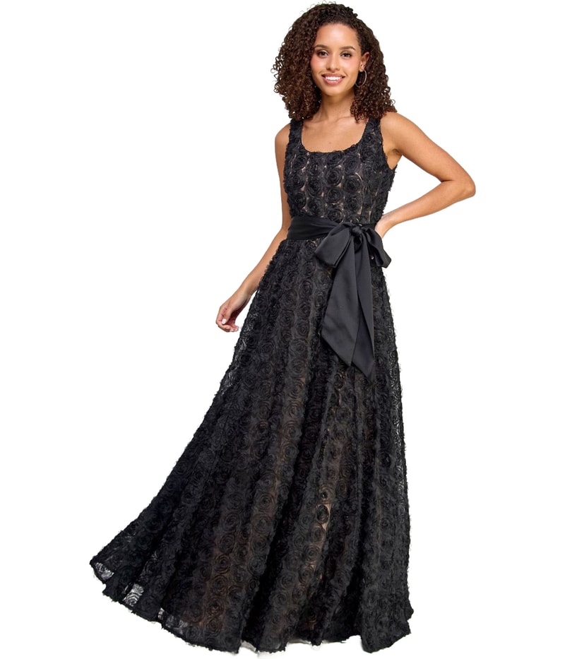 VIOLET WEEKEND Womens Rosette Soutache Tie Waist Gown Dress
