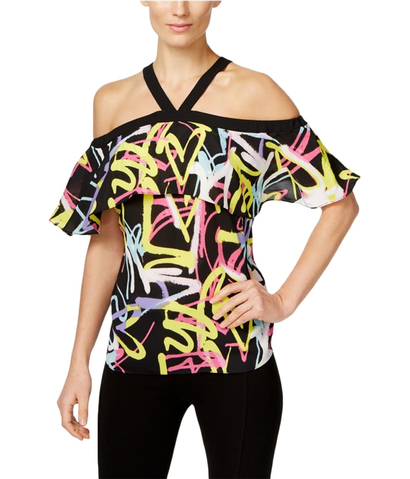 I.N.C Womens Printed Cold-Shoulder Halter Top Shirt
