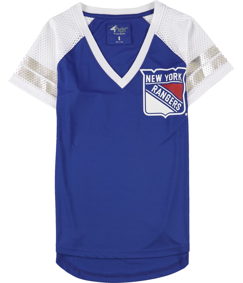 G-III Sports Womens Rangers Mesh Sleeve Graphic T-Shirt