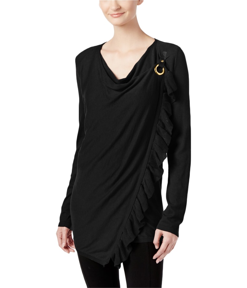 I.N.C Womens Ruffled Draped Cardigan Sweater