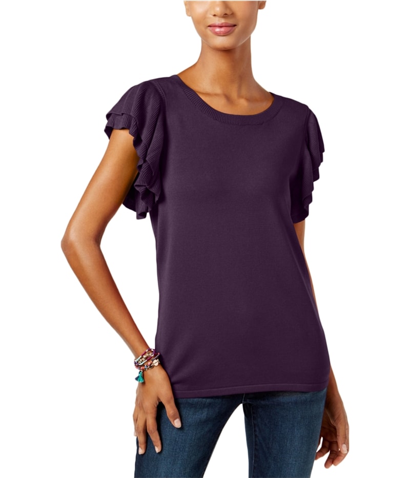 I.N.C Womens Ruffle-Sleeve Pullover Sweater