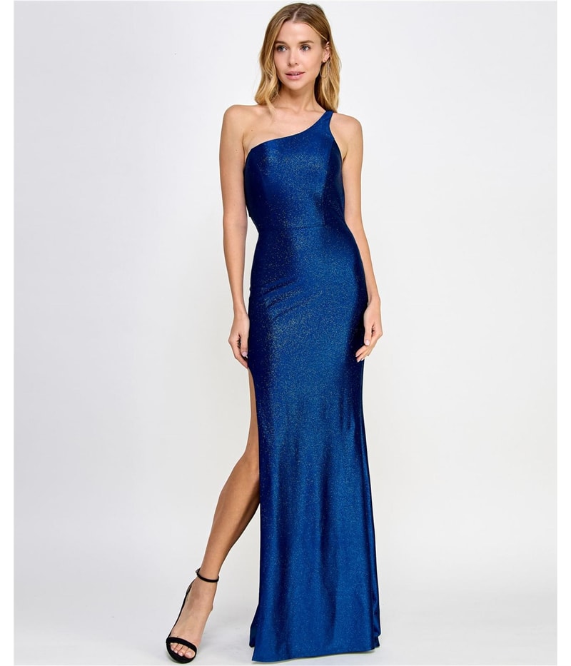 City Studio Womens Glitter Asymmetrical Gown Dress