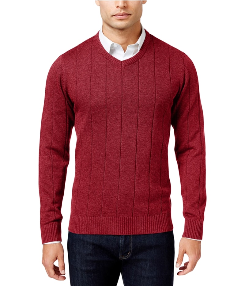 John Ashford Mens V-Neck Striped-Texture Knit Sweater