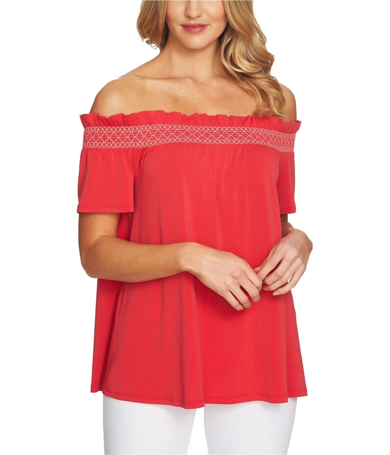CeCe Womens Smocked Off the Shoulder Blouse