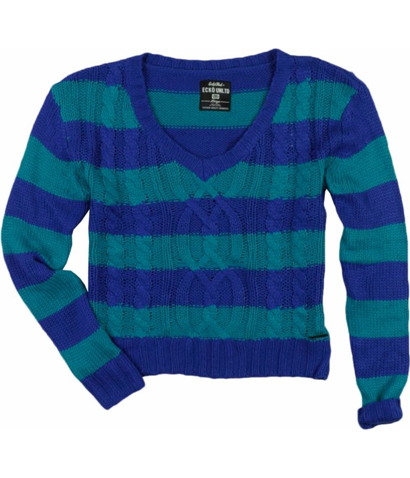 Ecko Unltd. Womens Open Neck Stripe Metallic Cable Cardigan Sweater