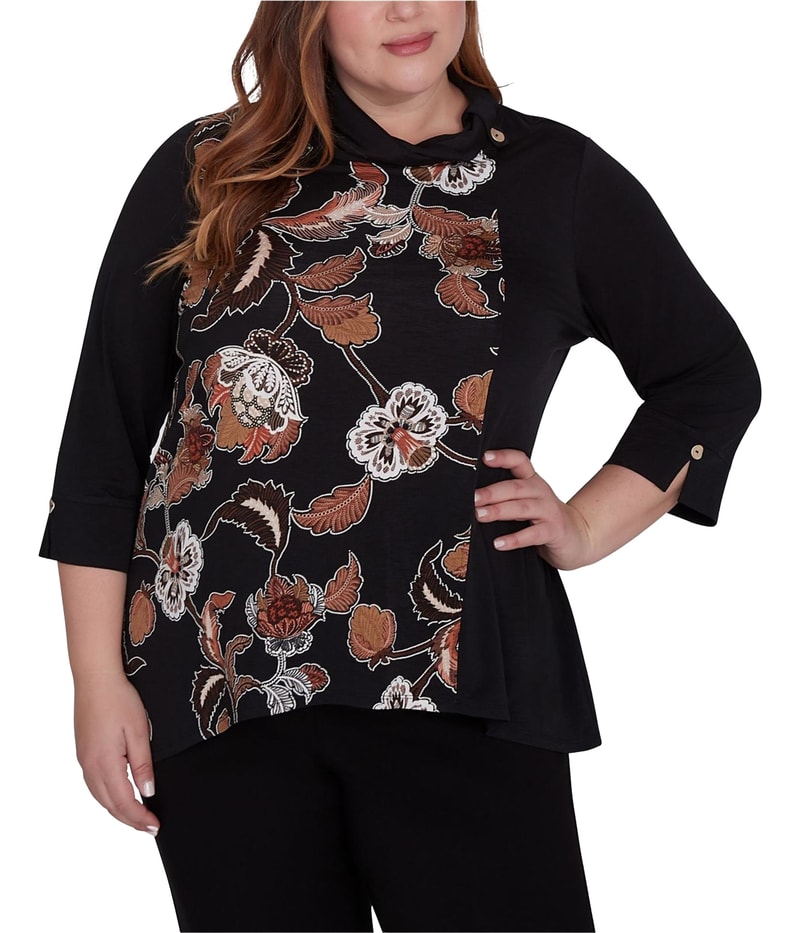 Alfred Dunner Womens Floral Textured Tunic Blouse