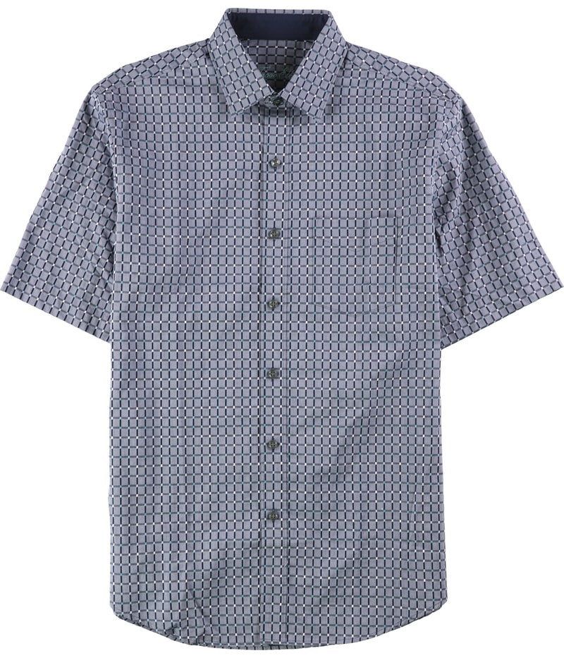 Tasso Elba Mens Grid-Pattern Button Up Shirt