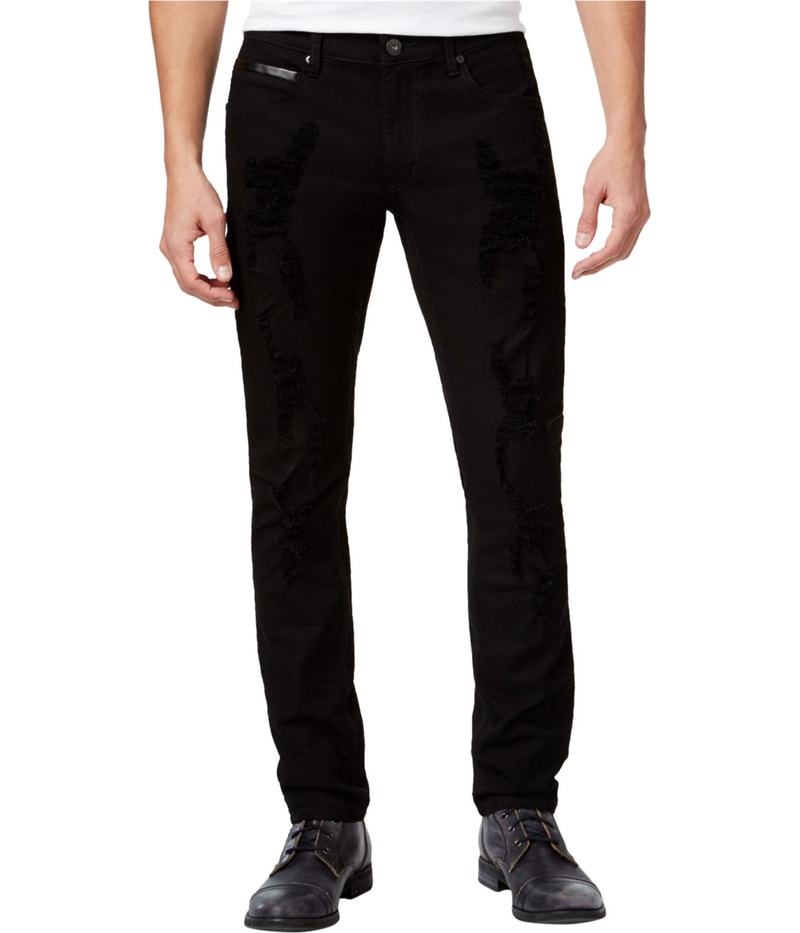 I.N.C Mens Faux Leather Trim Tapered Skinny Jeans