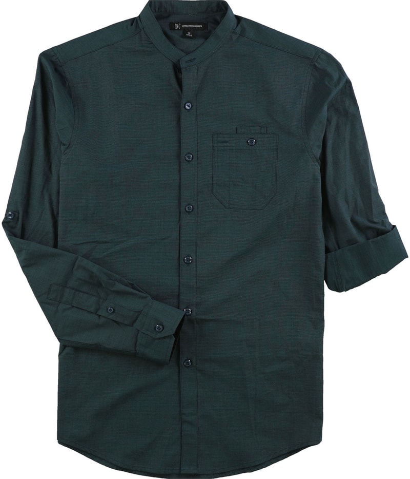 I.N.C Mens Band-Collar Utility Button Up Shirt