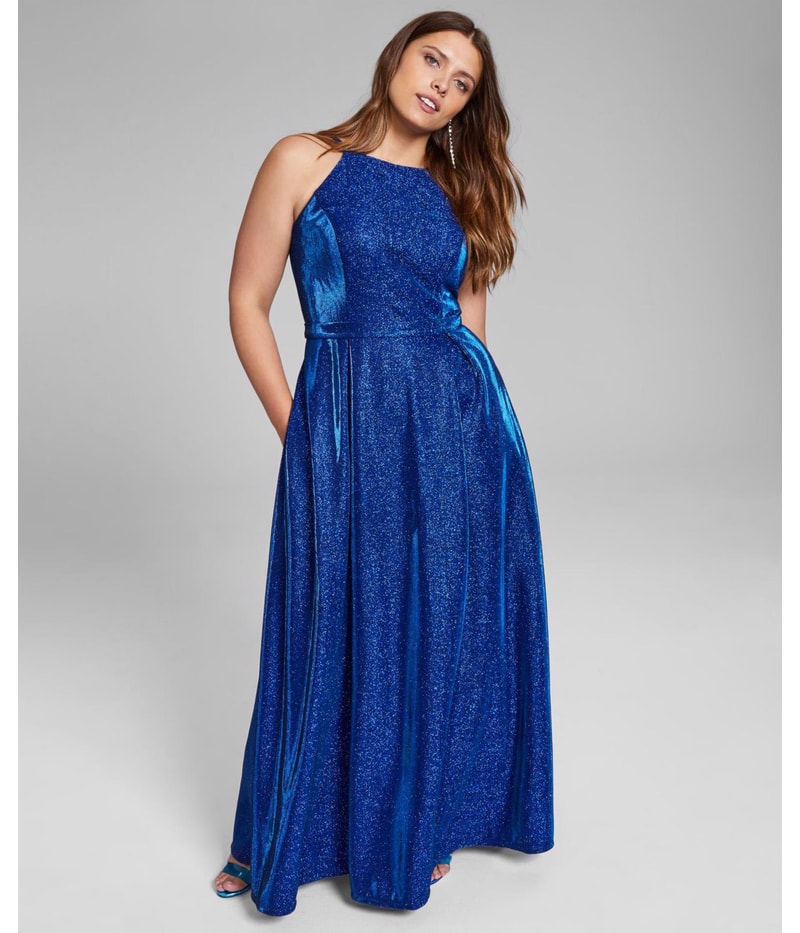 City Studio Womens Glitter Evening Gown Dress