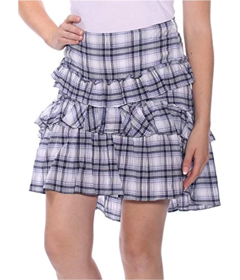 Max Studio London Womens Ruffled Plaid A-Line Asymmetrical Skirt