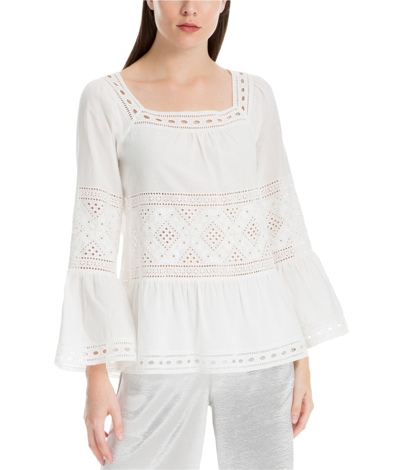 Max Studio London Womens Lace-Trim Peplum Blouse