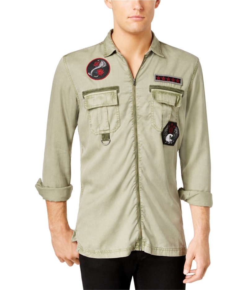 I.N.C Mens Zip-Front Patch Embellished T-Shirt