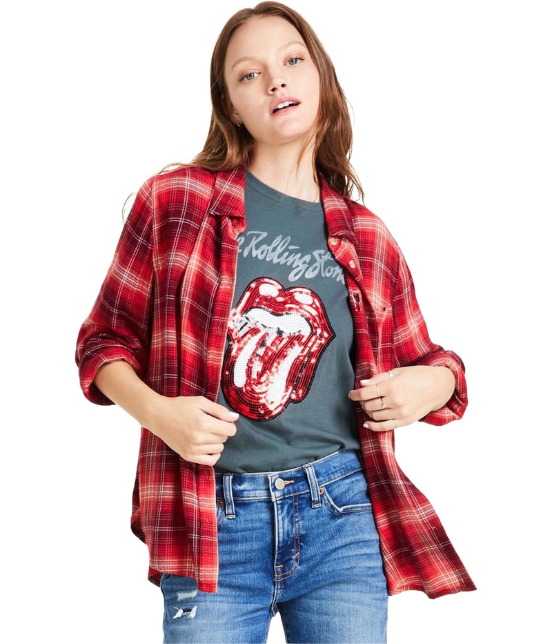 Lucky Brand Womens Cloud Plaid Boyfriend Button Up Shirt