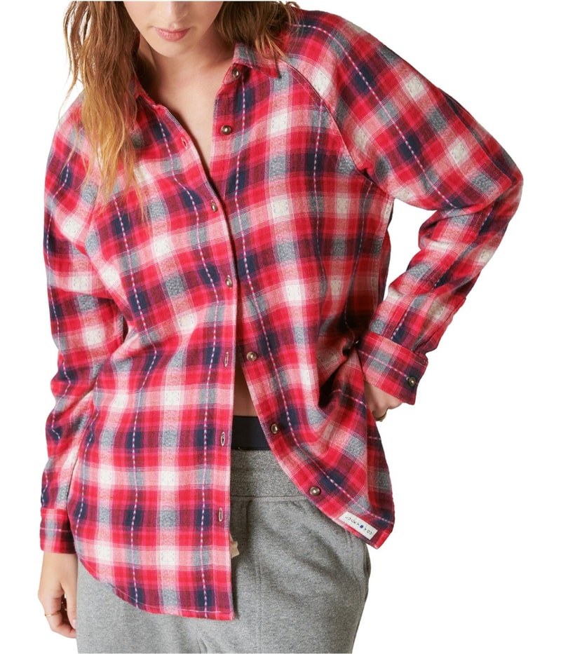 Lucky Brand Womens Oversized Plaid Button Up Shirt