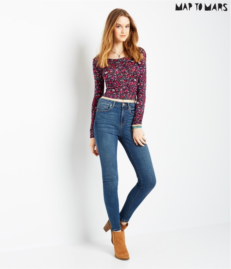 Aeropostale Womens Floral Bodycon Graphic T-Shirt in Blue, image 3 of 3