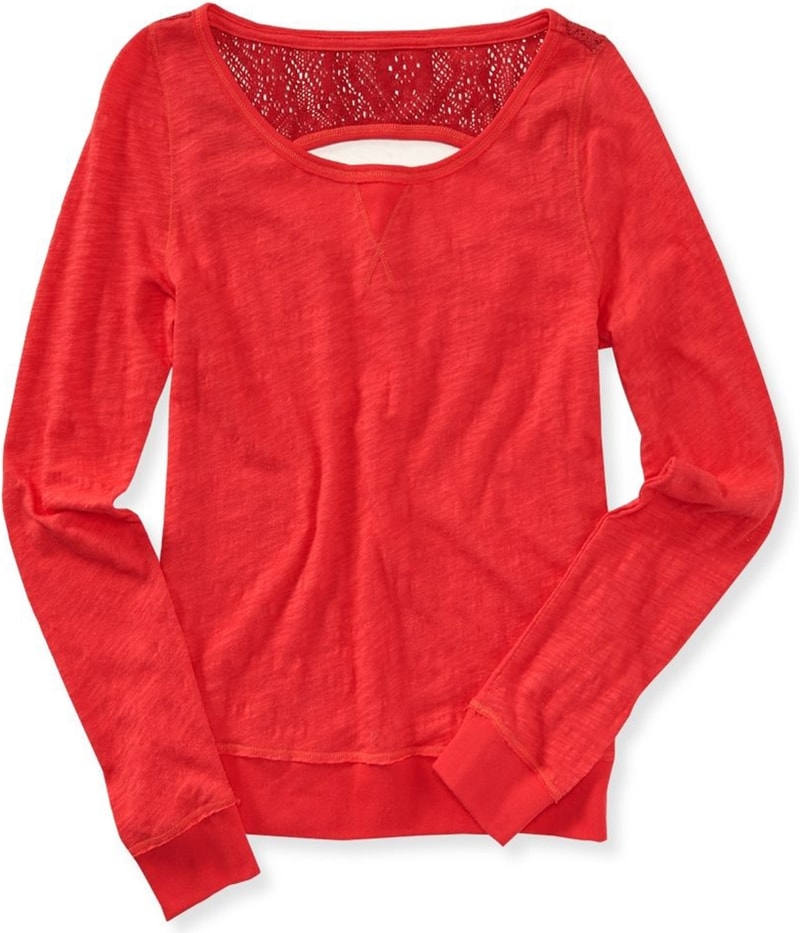 Aeropostale Womens Ls Crochet Back Basic T-Shirt
