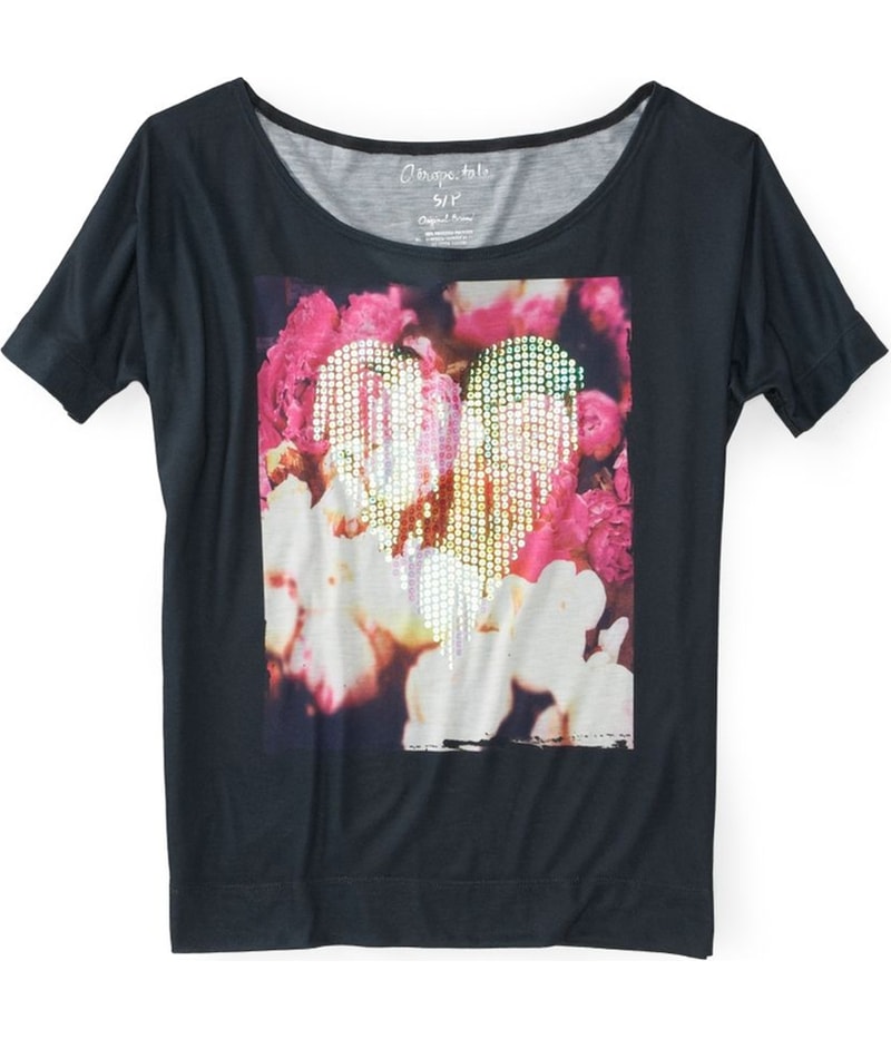 Aeropostale Womens Sequin Floral Fashion Graphic T-Shirt