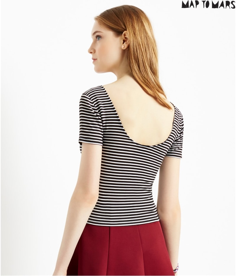 Aeropostale Womens Striped Bodycon Graphic T-Shirt