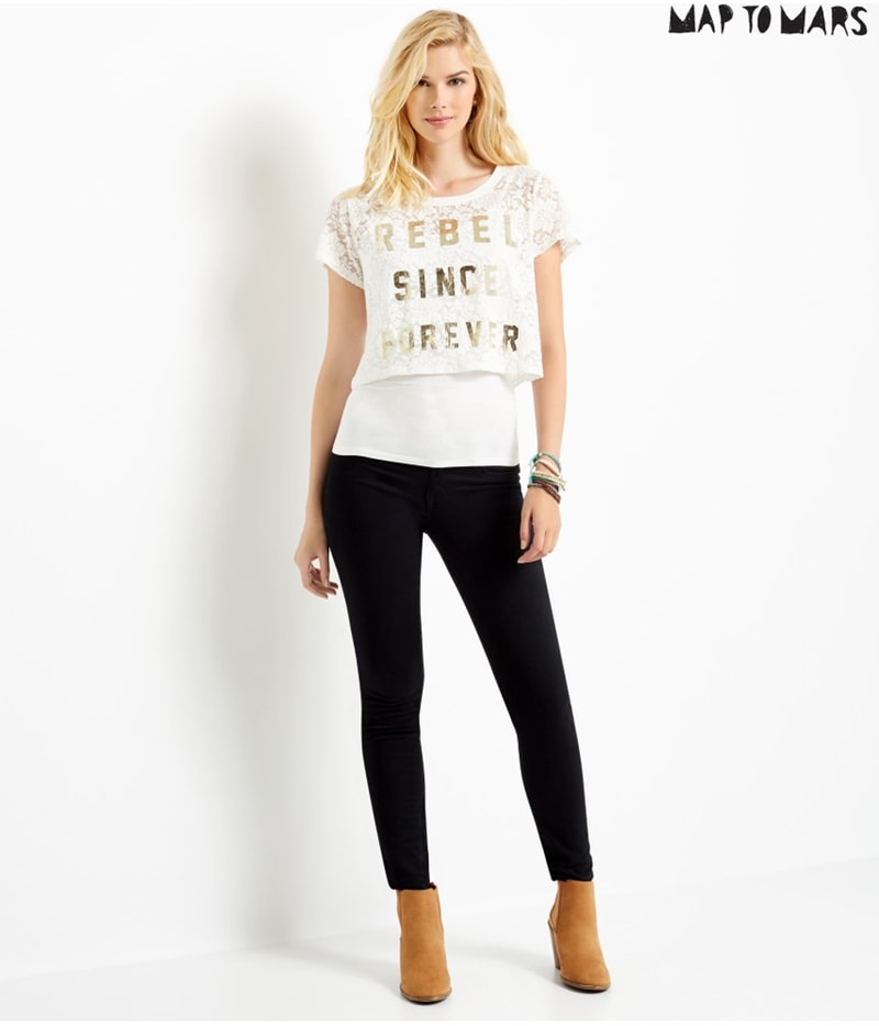 Aeropostale Womens Lace Rebel Graphic T-Shirt