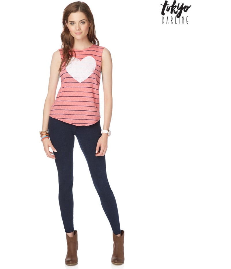 Aeropostale Womens Heart Striped Tank Top