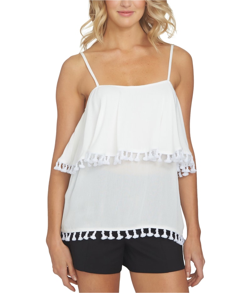 1.STATE Womens Tassel Trim Knit Blouse