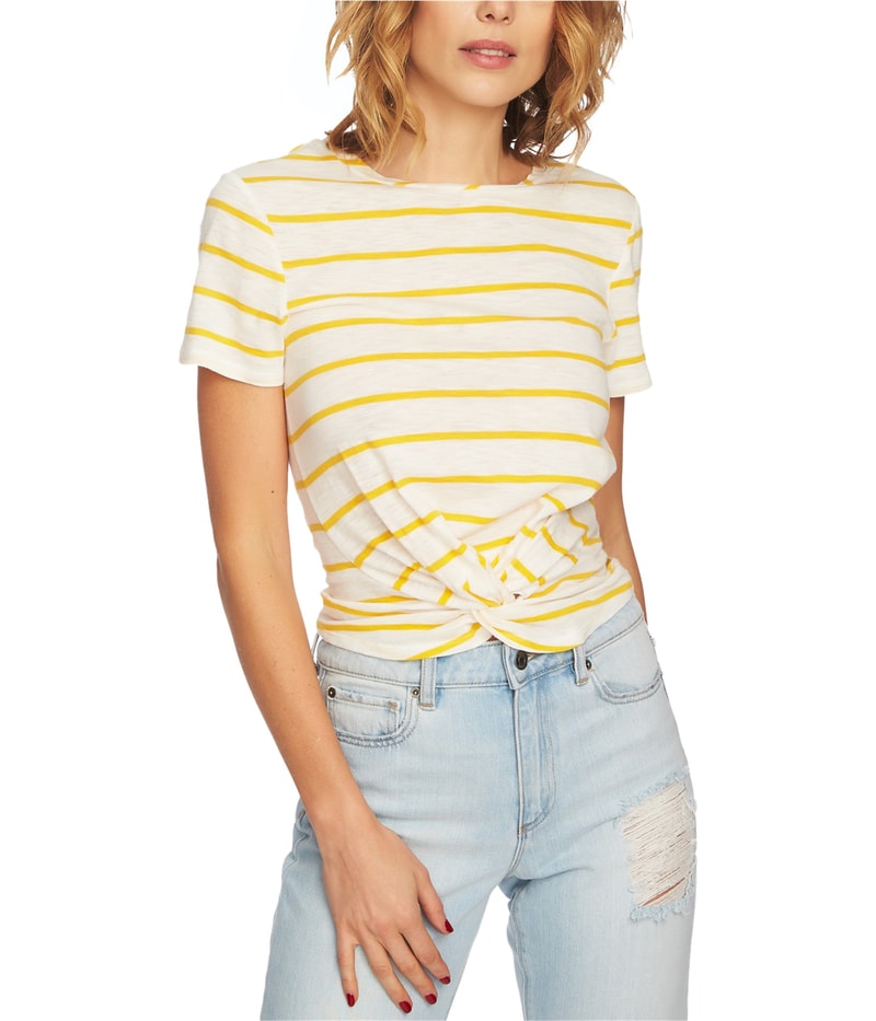 1.STATE Womens Striped Twist Front Basic T-Shirt