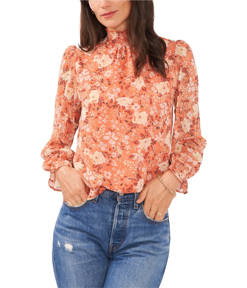 1.STATE Womens Smocked Collar Knit Blouse