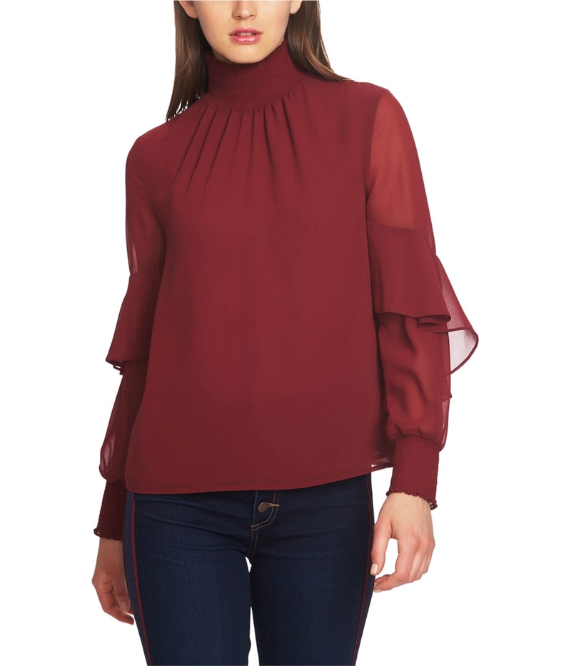 1.STATE Womens Chiffon Mock Neck Shell Blouse
