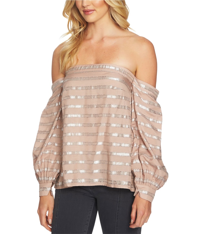 1.STATE Womens Metallic Knit Blouse