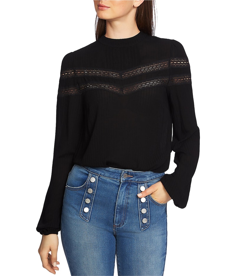 1.STATE Womens Lace Stripe Shell Blouse