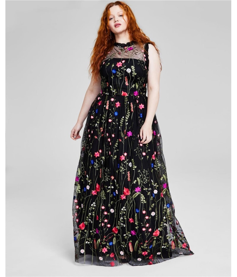 City Studio Womens Alluring Mesh Overlay Ruffled Maxi Gown Dress