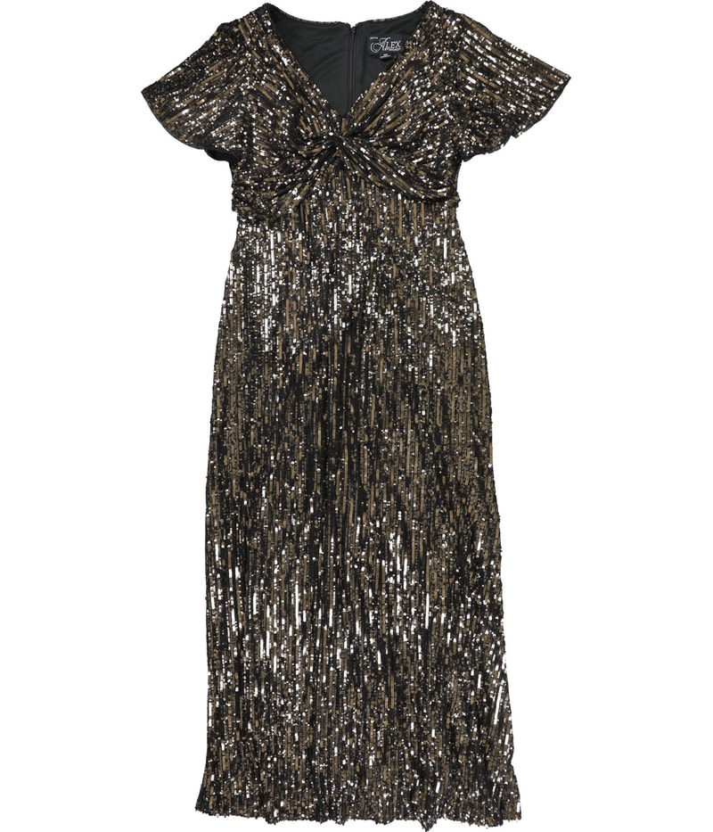 Alex Evenings Womens Front Knot Sequins Gown Dress