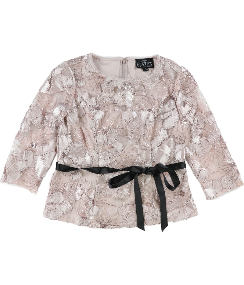 Alex Evenings Womens Lace, Sequin Knit Blouse